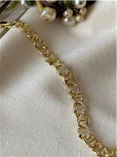 VIP 14K Taşlı Geçmeli Düğme Bileklik