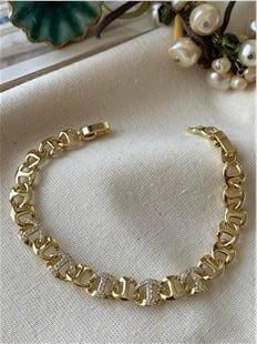 VIP 14K Taşlı Geçmeli Düğme Bileklik