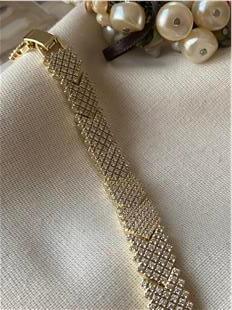 VIP 14K Taşlı Geniş Arrow Örme Bileklik