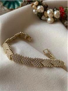 VIP 14K Taşlı Geniş Arrow Örme Bileklik