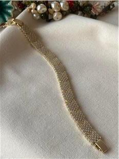 VIP 14K Taşlı Geniş Arrow Örme Bileklik