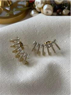 VIP 14K Taşlı Geniş Kaburga Küpe