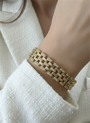 VIP 14K Taşlı Geniş Örme Bileklik