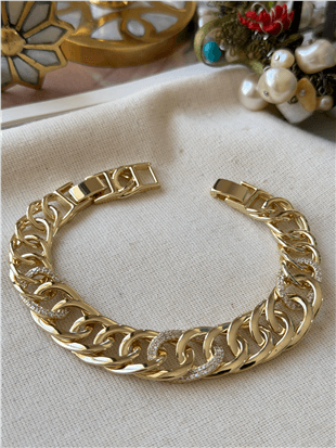 VIP 14K Taşlı Geniş Sık Örme Bileklik