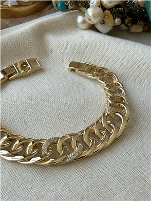 VIP 14K Taşlı Geniş Sık Örme Bileklik