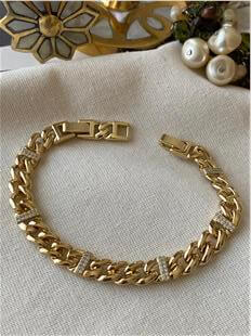 VIP 14K Taşlı Hat Detaylı Zincir Bileklik