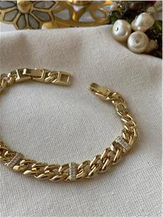 VIP 14K Taşlı Hat Detaylı Zincir Bileklik