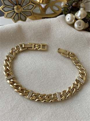 VIP 14K Taşlı Hat Detaylı Zincir Bileklik