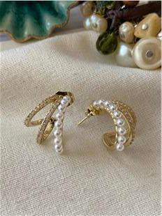 VIP 14K Taşlı İncili Kaburga Küpe