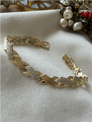 VIP 14K Taşlı Kalın X Model Bileklik