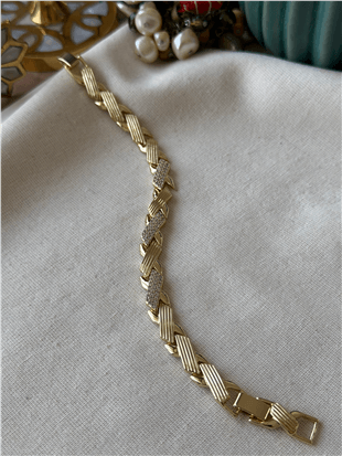 VIP 14K Taşlı Kalın X Model Bileklik