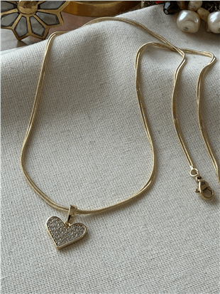 VIP 14K Taşlı Kalp Detaylı Kolye