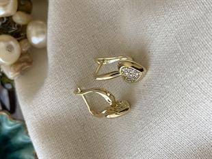 VIP 14K Taşlı Kalp Küpe