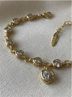 VIP 14K Taşlı Kalp Sallantılı Sıralı Suyolu Bileklik