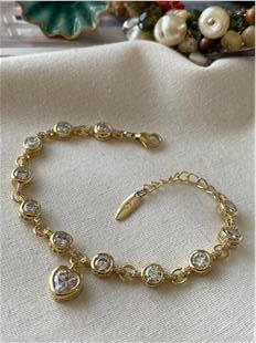 VIP 14K Taşlı Kalp Sallantılı Sıralı Suyolu Bileklik