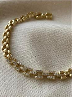 VIP 14K Taşlı Kare Form Rlx Zincir Bileklik