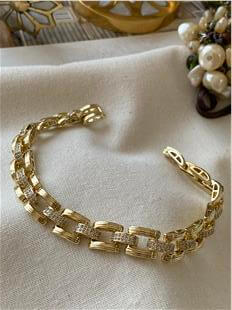 VIP 14K Taşlı Kare Örme Zincir Bileklik