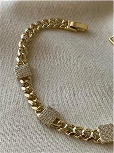 VIP 14K Taşlı Kare Plaka Detaylı Bileklik