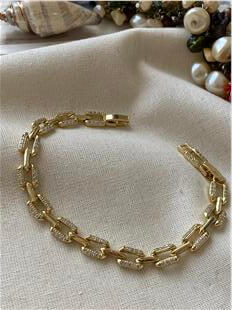 VIP 14K Taşlı Kare Zincir Bileklik