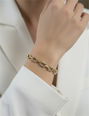 VIP 14K Taşlı Kare Zincir Bileklik