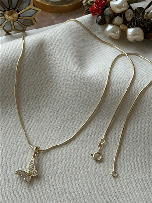 VIP 14K Taşlı Kelebek Detaylı Kolye