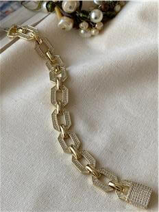 VIP 14K Taşlı Kilit Kapamalı Altıgen Model Bileklik