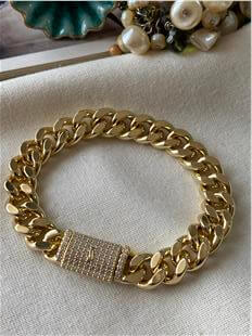 VIP 14K Taşlı Kilit Kapamalı Kalın Zincir Bileklik