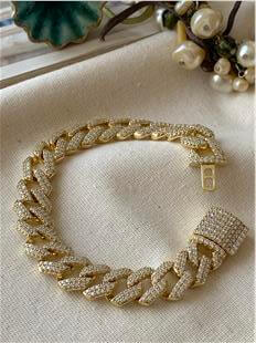 VIP 14K Taşlı Kilit Kapamalı Yatay Örme Bileklik