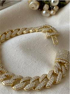 VIP 14K Taşlı Kilit Kapamalı Yatay Örme Bileklik