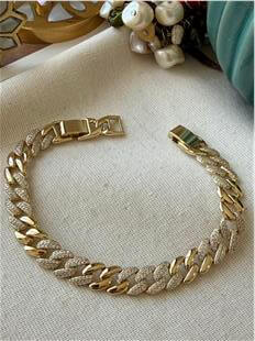 VIP 14K Taşlı Küba Tasarım Bileklik