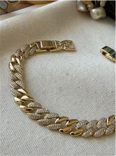 VIP 14K Taşlı Küba Tasarım Bileklik