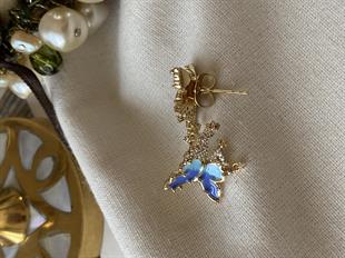 VIP 14K Taşlı Mavi Kelebek Küpe