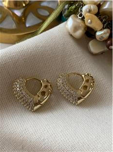 VIP 14K Taşlı Mini Kalp Küpe