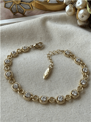 VIP 14K Taşlı Mini Kareler Bileklik