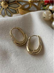 VIP 14K Taşlı Oval Model Küpe