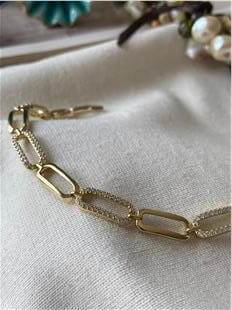 VIP 14K Taşlı Oval Zincir Bileklik