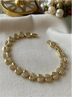 VIP 14K Taşlı Sıralı Kalpler Bileklik