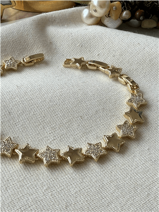 VIP 14K Taşlı Sıralı Yıldızlar Bileklik