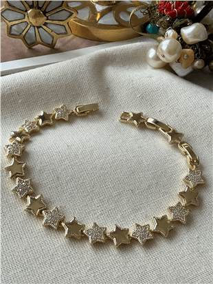 VIP 14K Taşlı Sıralı Yıldızlar Bileklik