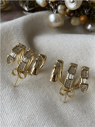 VIP 14K Taşlı Snake Kaburga Küpe