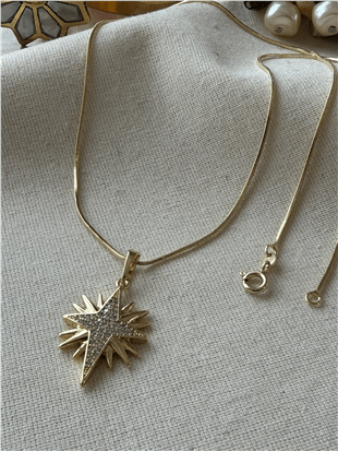 VIP 14K Taşlı Tasarım Yıldız Detaylı Kolye