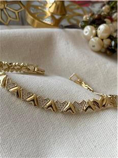 VIP 14K Taşlı Ters Düz Kalpler Bileklik