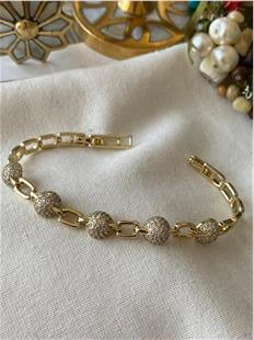 VIP 14K Taşlı Topçuk Detaylı Bileklik