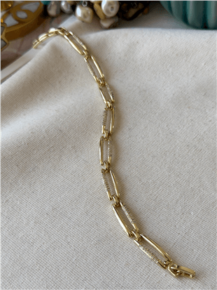 VIP 14K Taşlı Uzun Dikdörtgen Bileklik