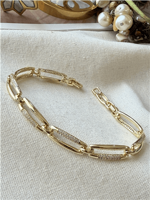 VIP 14K Taşlı Uzun Dikdörtgen Bileklik