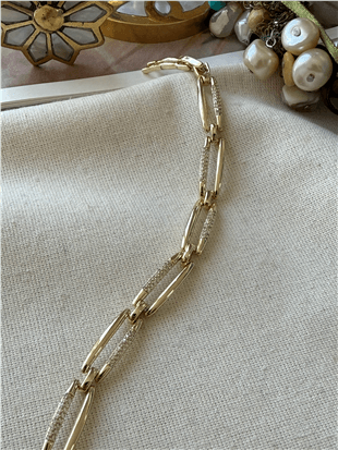 VIP 14K Taşlı Uzun Dikdörtgen Bileklik