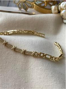 VIP 14K Taşlı X Figürlü Plaka Bileklik