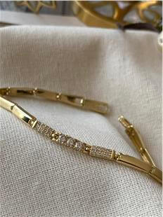 VIP 14K Taşlı Zarif Plaka Bileklik