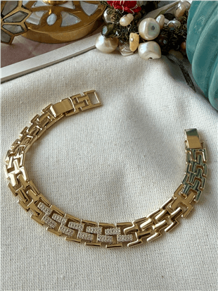 VIP 14K Taşlı Zigzag Model Bileklik