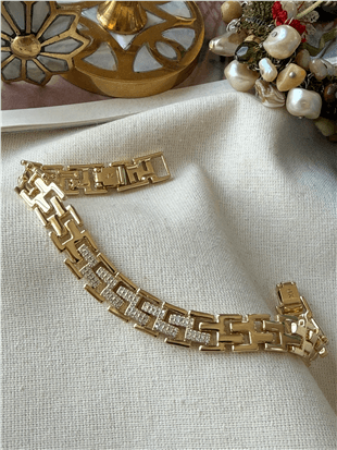 VIP 14K Taşlı Zigzag Model Bileklik